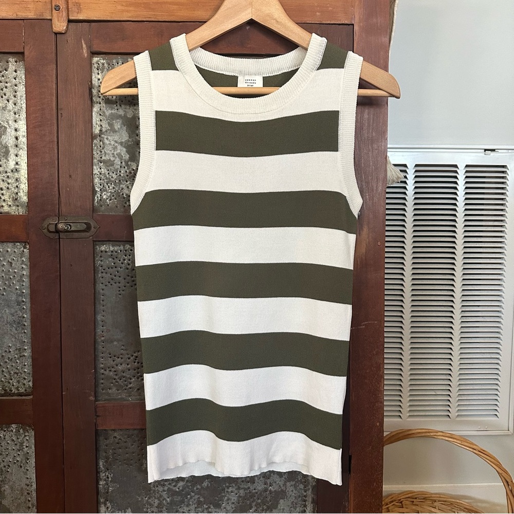 Common Threads Olive/White Stripe Sleeveless Top
